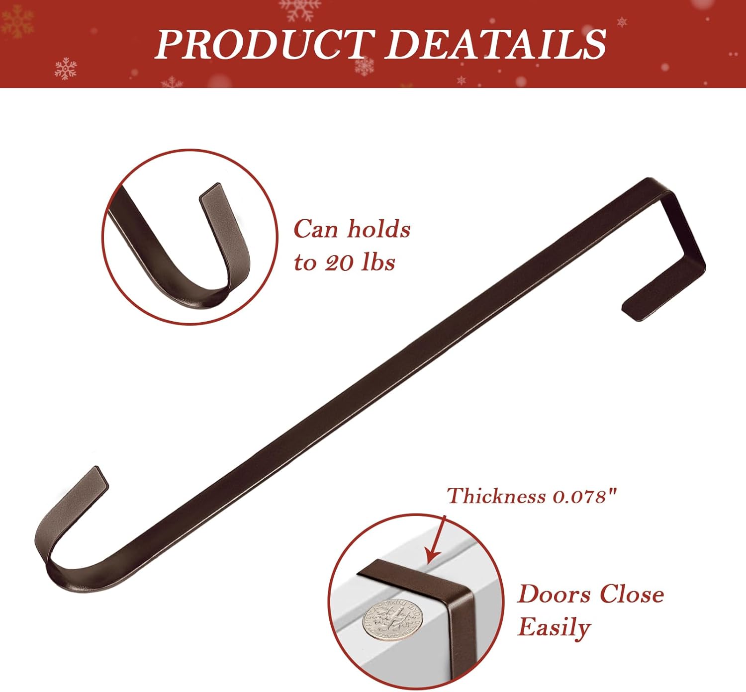 Metal 12" Over-the-Door Hooks Wreath Hanger