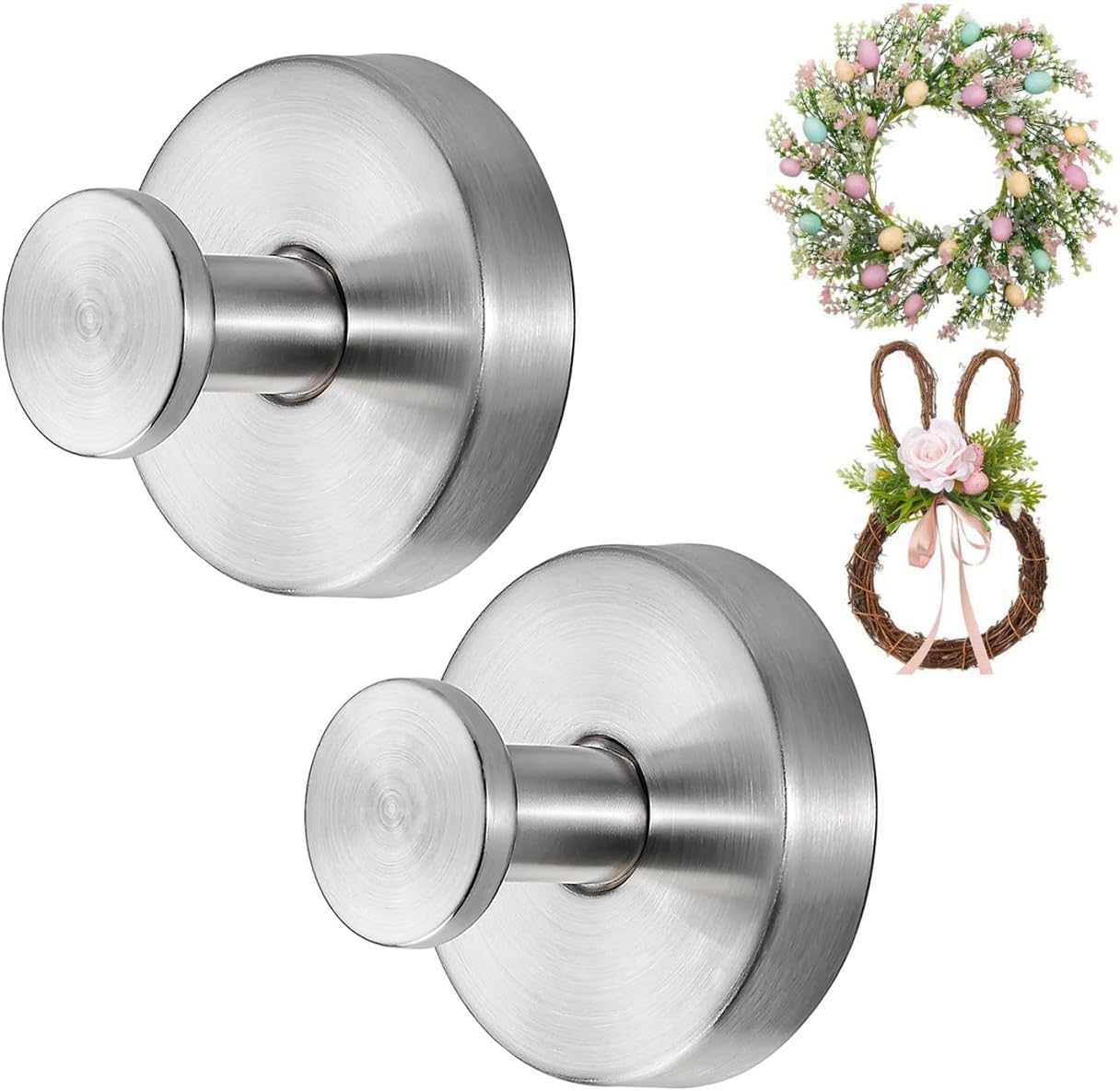 Black Wreath Door Hanger, Heavy Duty Wreath Suction Cup Hooks for Fall Halloween Christmas Decorations, 2 Pack Strong Reusable Wreath Hangers Welcome Sign Front Door Window Glass Indoor Outdoor