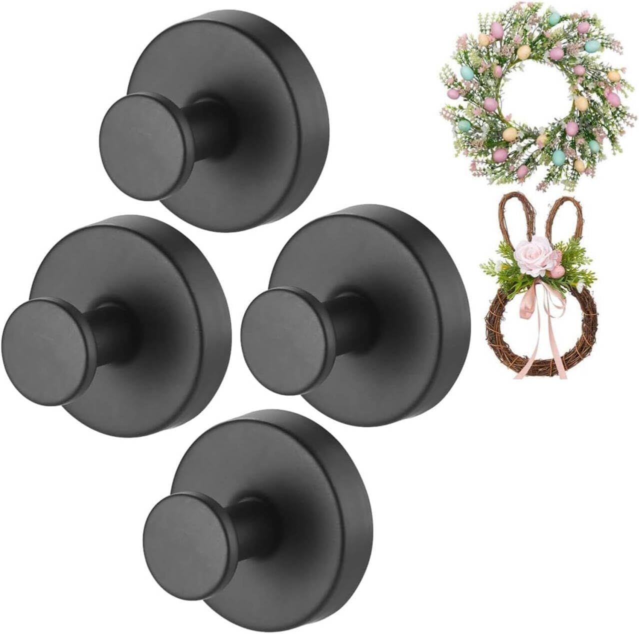 Black Wreath Door Hanger, Heavy Duty Wreath Suction Cup Hooks for Fall Halloween Christmas Decorations, 2 Pack Strong Reusable Wreath Hangers Welcome Sign Front Door Window Glass Indoor Outdoor