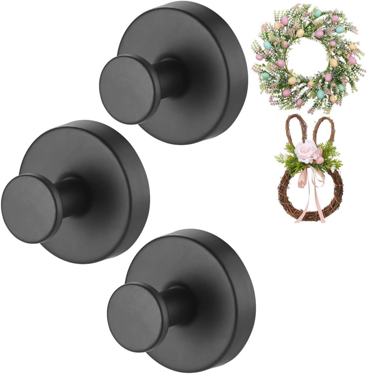 Black Wreath Door Hanger, Heavy Duty Wreath Suction Cup Hooks for Fall Halloween Christmas Decorations, 2 Pack Strong Reusable Wreath Hangers Welcome Sign Front Door Window Glass Indoor Outdoor