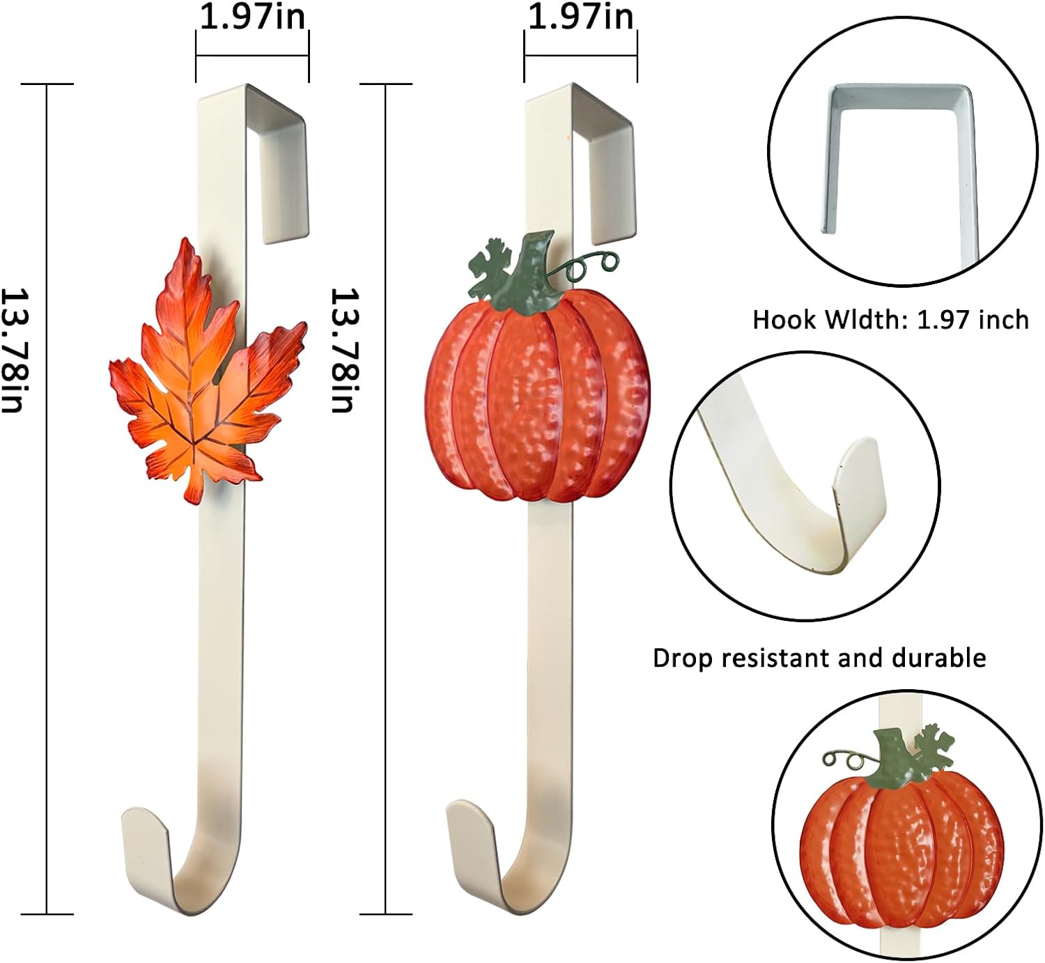 2 Pack Metal Wreath Hangers for Front Door, Pumpkin&Maple Leaves Fall Wreath Door Hanger Over The Door Single Wreath Hanger, Halloween Wreath Hanger Ornament Fall Decoration Wreath Hangers(burgundy)