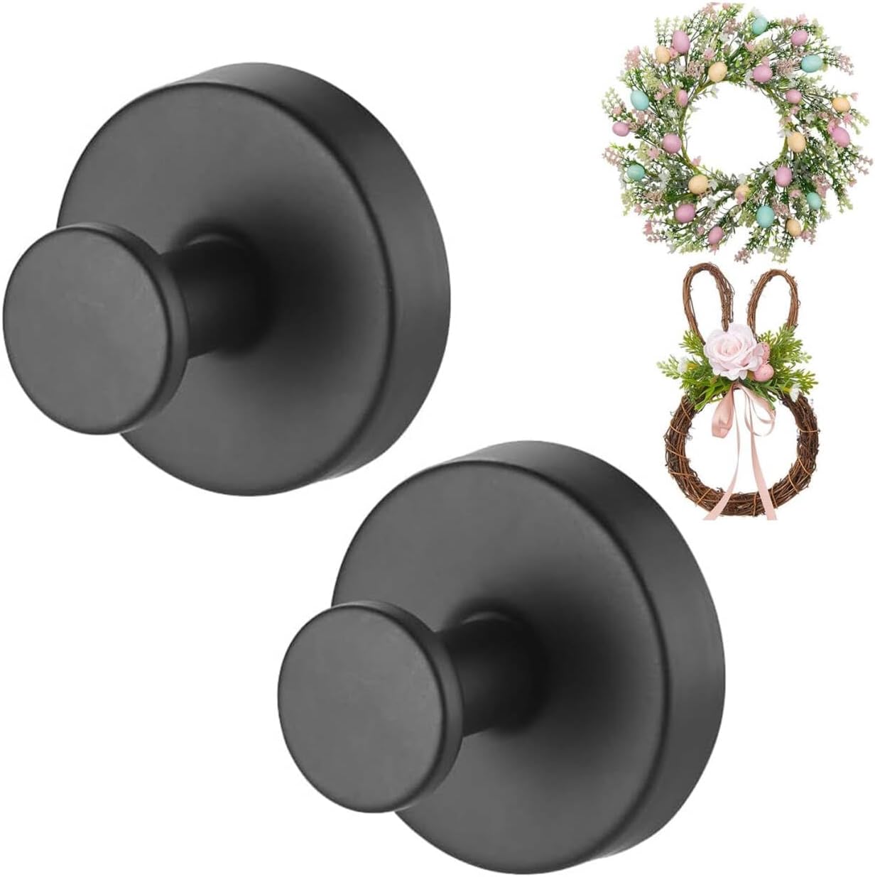Black Wreath Door Hanger, Heavy Duty Wreath Suction Cup Hooks for Fall Halloween Christmas Decorations, 2 Pack Strong Reusable Wreath Hangers Welcome Sign Front Door Window Glass Indoor Outdoor