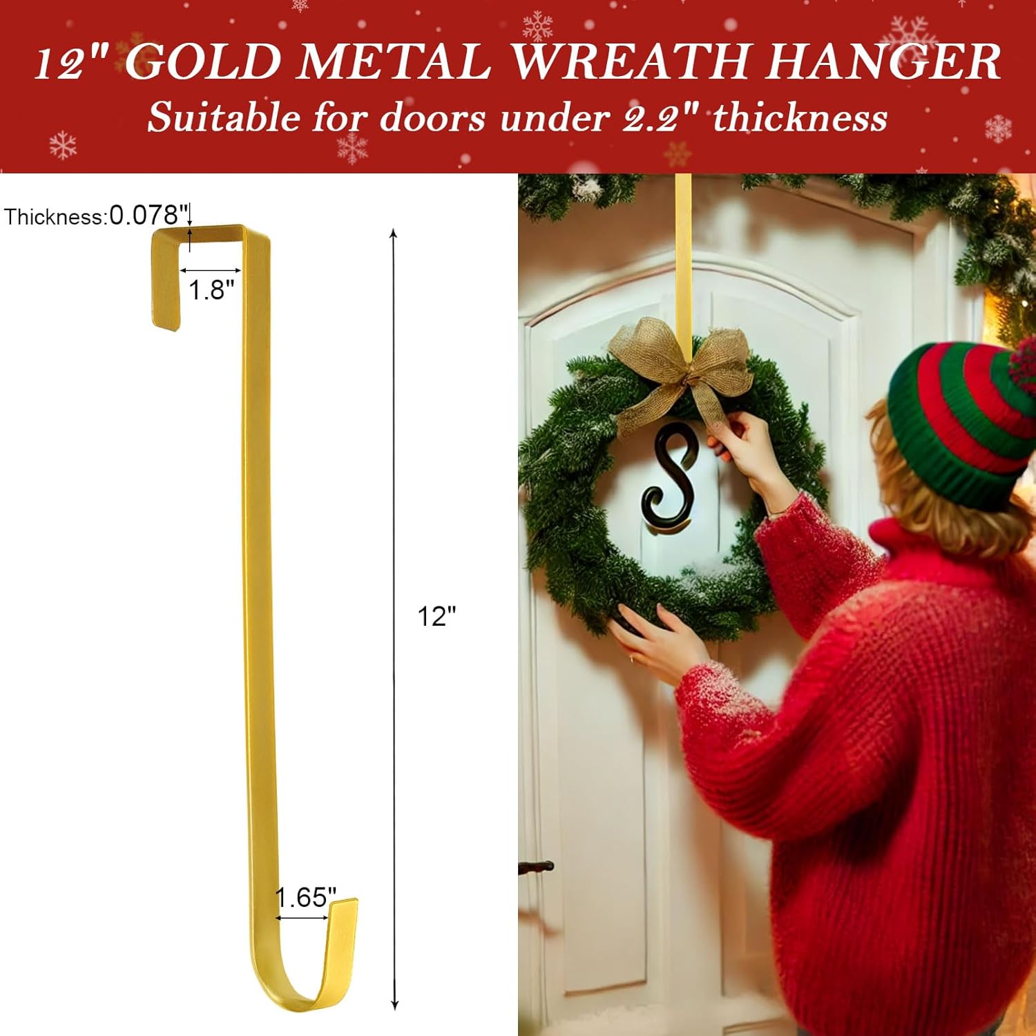 Metal 12" Over-the-Door Hooks Wreath Hanger