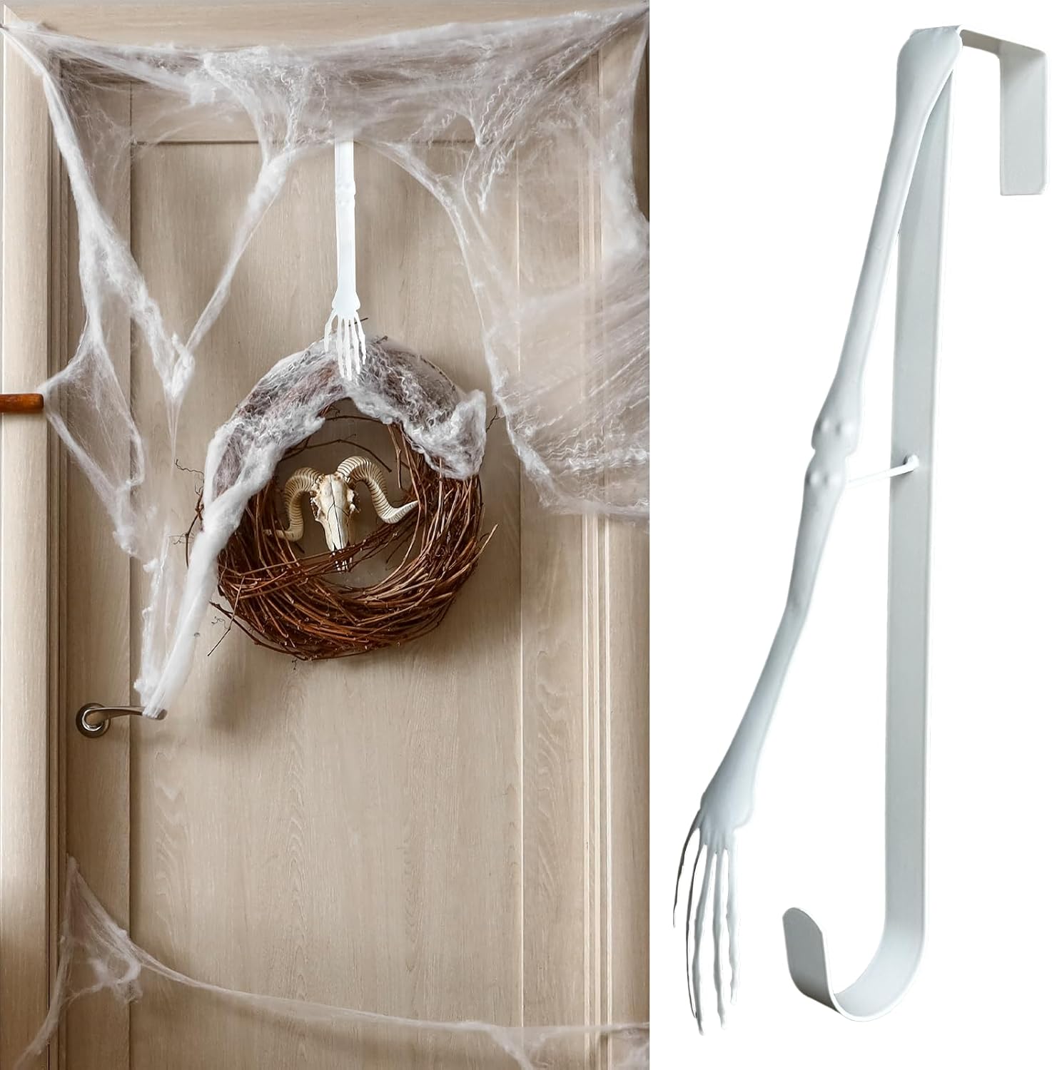 2 Pack Fall Wreath Door Hanger with Pumpkin & Witch, Fall Decoration Metal Over The Door Single Halloween Wreath Hanger Ornament Halloween Wreath Hangers for Front Door,Door Wreath Hanger