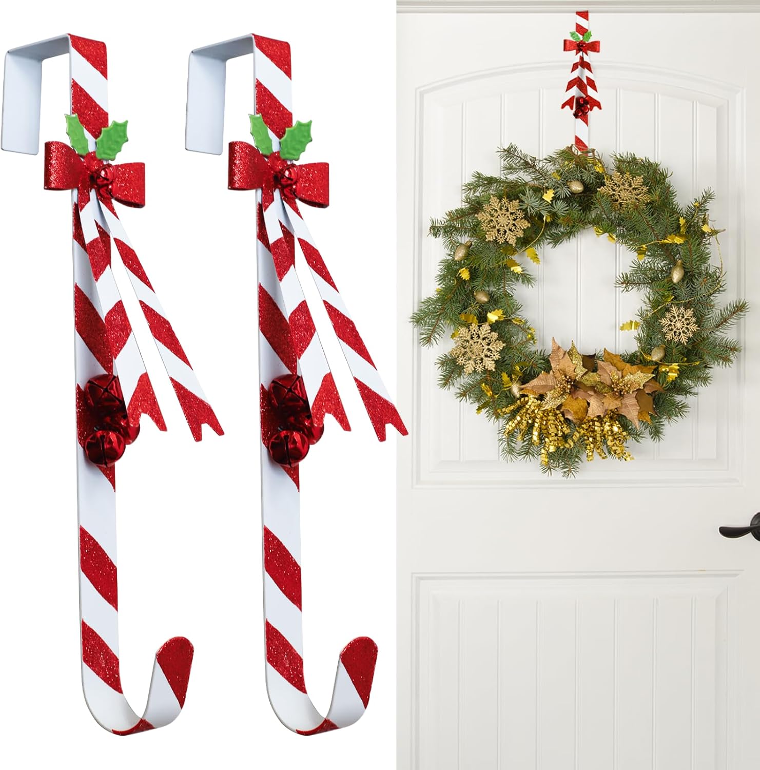 2 Pack Metal Wreath Hangers for Front Door, Pumpkin&Maple Leaves Fall Wreath Door Hanger Over The Door Single Wreath Hanger, Halloween Wreath Hanger Ornament Fall Decoration Wreath Hangers(burgundy)