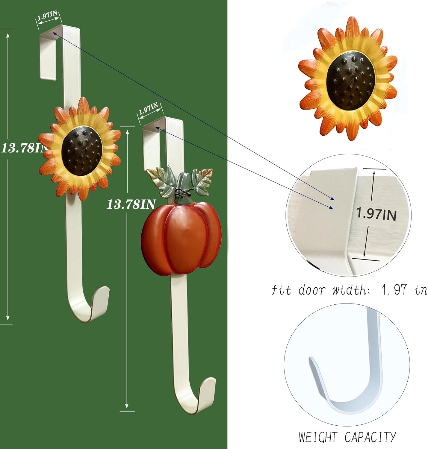 2 Pack Fall Wreath Door Hanger with Pumpkin & Witch, Fall Decoration Metal Over The Door Single Halloween Wreath Hanger Ornament Halloween Wreath Hangers for Front Door,Door Wreath Hanger
