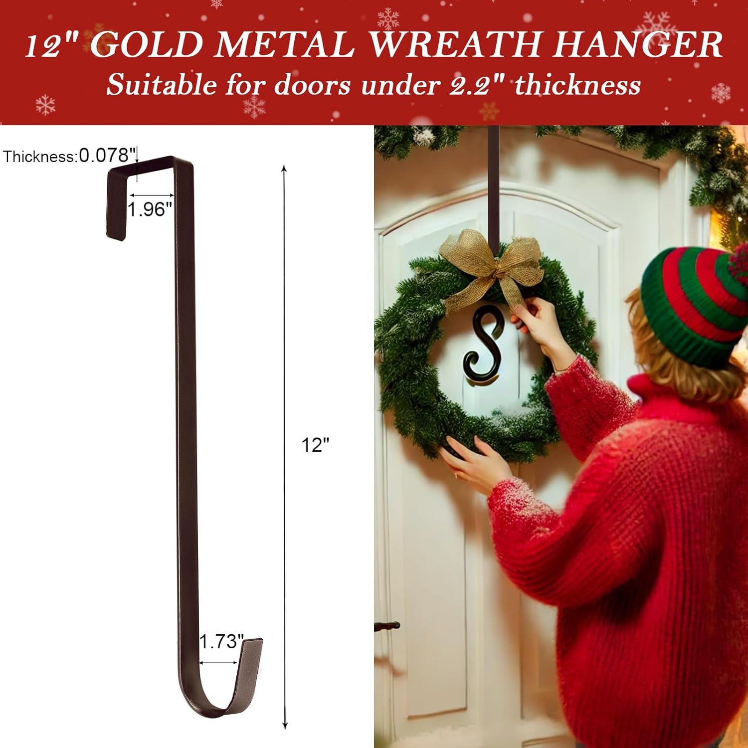 Metal 12" Over-the-Door Hooks Wreath Hanger