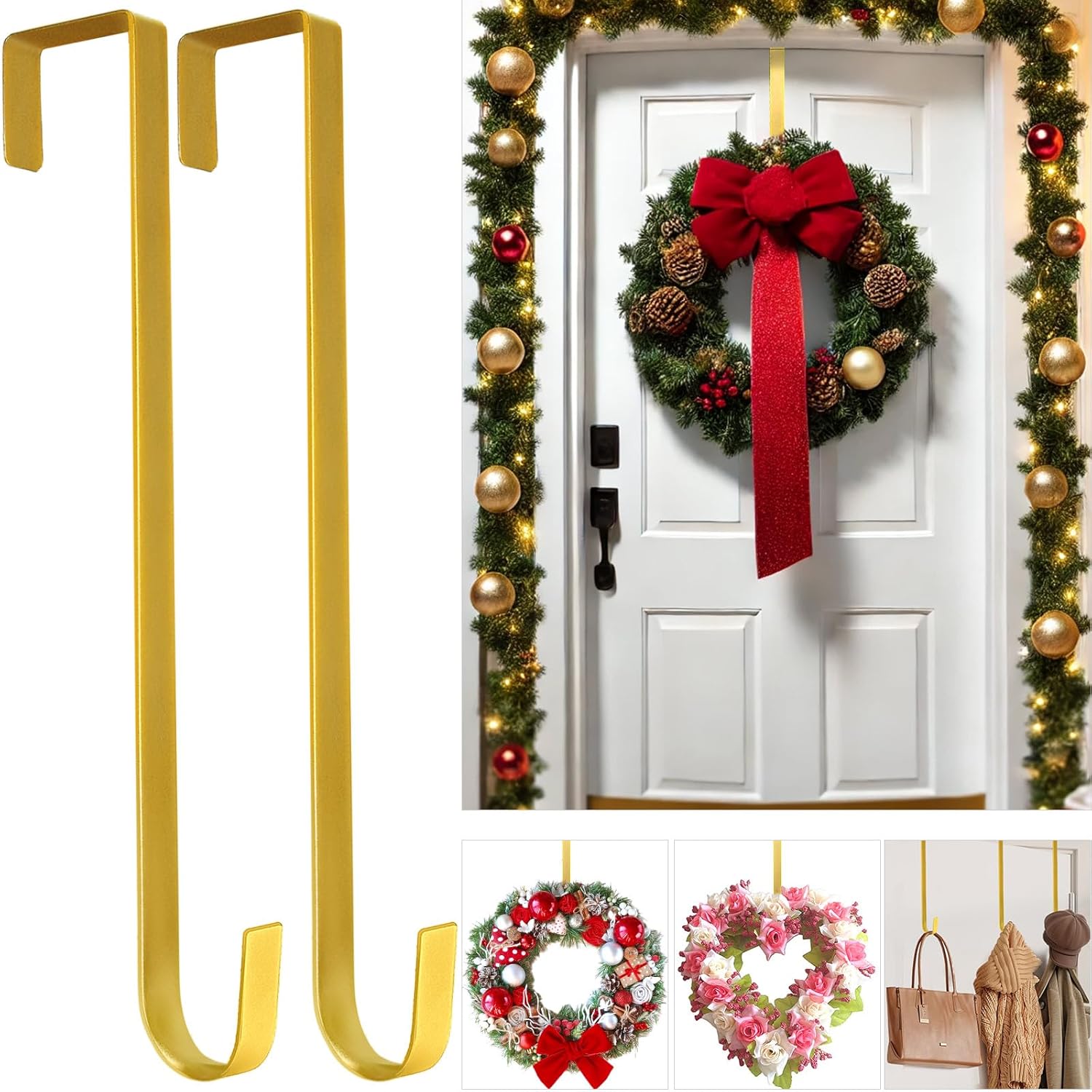 Metal 12" Over-the-Door Hooks Wreath Hanger