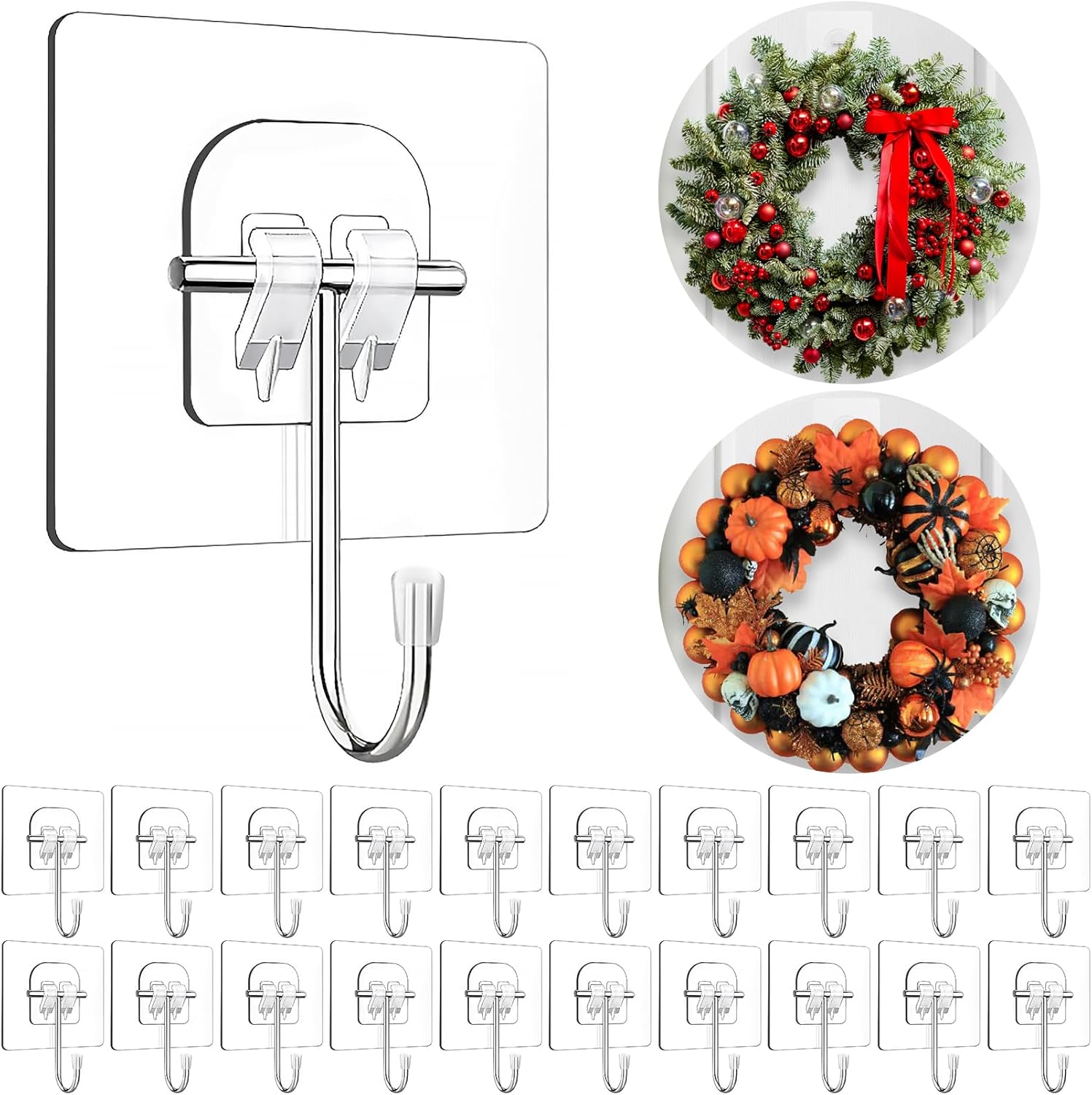 Wreath Hangers for Front Door,Large Adhesive Wall-Hooks-for-Hanging-Heavy-Duty,10 Pack Christmas Halloween Decorations Fall Wreath-Door-Hanger,Over The Door Hooks Organizer,Welcome Sign for Front Door