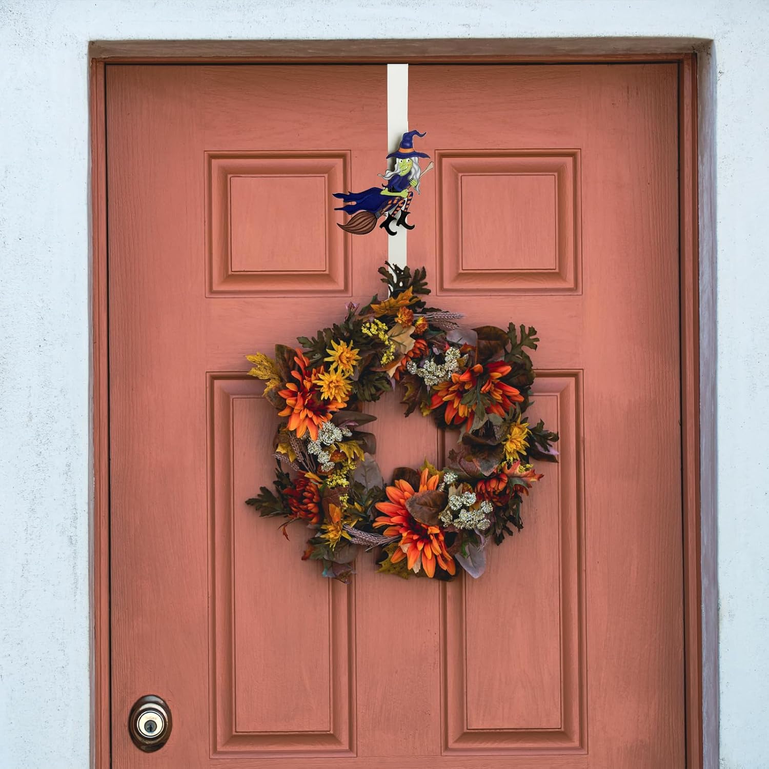 2 Pack Metal Wreath Hangers for Front Door, Pumpkin&Maple Leaves Fall Wreath Door Hanger Over The Door Single Wreath Hanger, Halloween Wreath Hanger Ornament Fall Decoration Wreath Hangers(burgundy)