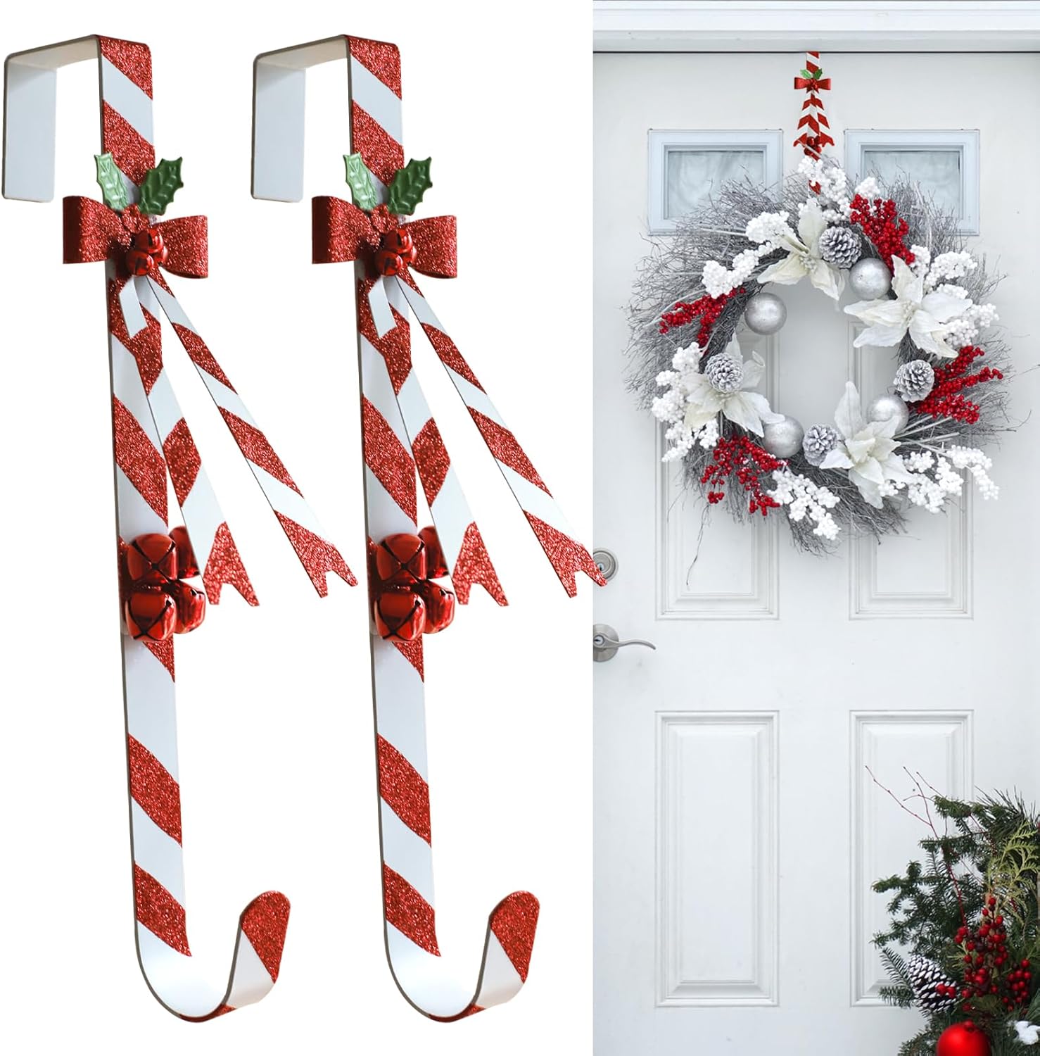 2 Pack Fall Wreath Door Hanger with Pumpkin & Witch, Fall Decoration Metal Over The Door Single Halloween Wreath Hanger Ornament Halloween Wreath Hangers for Front Door,Door Wreath Hanger