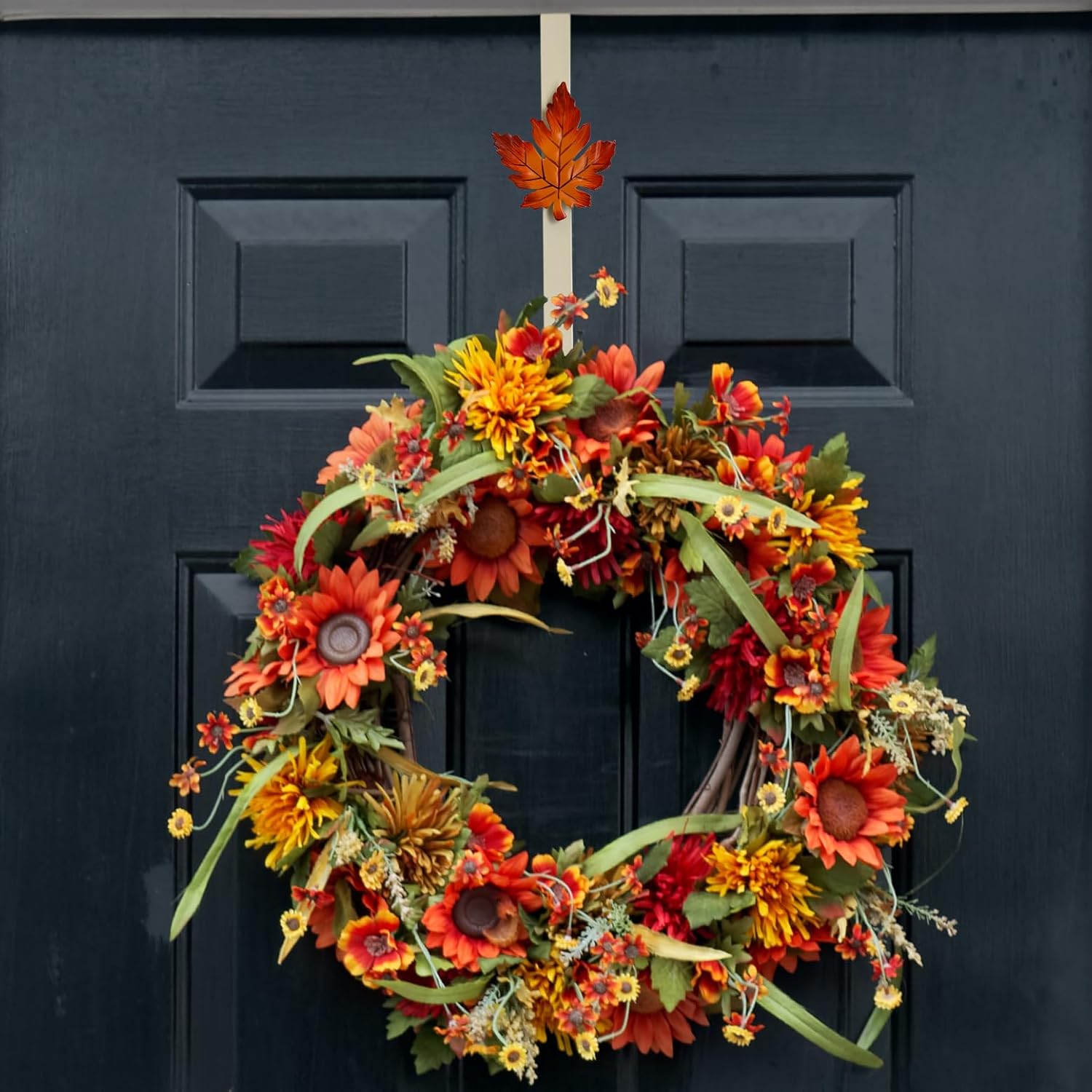 2 Pack Metal Wreath Hangers for Front Door, Pumpkin&Maple Leaves Fall Wreath Door Hanger Over The Door Single Wreath Hanger, Halloween Wreath Hanger Ornament Fall Decoration Wreath Hangers(burgundy)