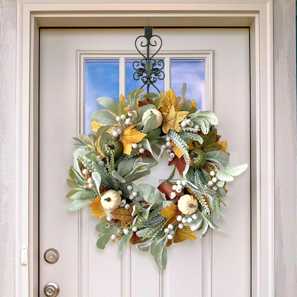 Black Wreath Hanger for Front Door - Elegant, Heavy Duty Metal Design, 15.5" - Decor for Easter, Christmas
