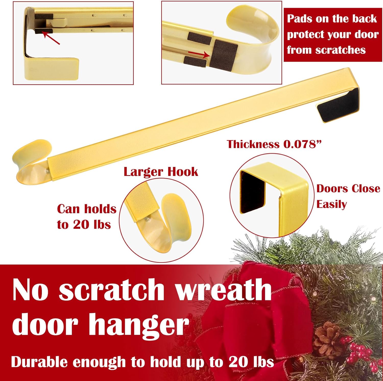 Wreath Door Hanger,Easter Decorations Wreath Hangers for Front Door, Adjustable Over the Door Hooks for Hanging Welcome Sign Length from 15 to 25 Inches,Metal Front Door Porch Apartment Decor