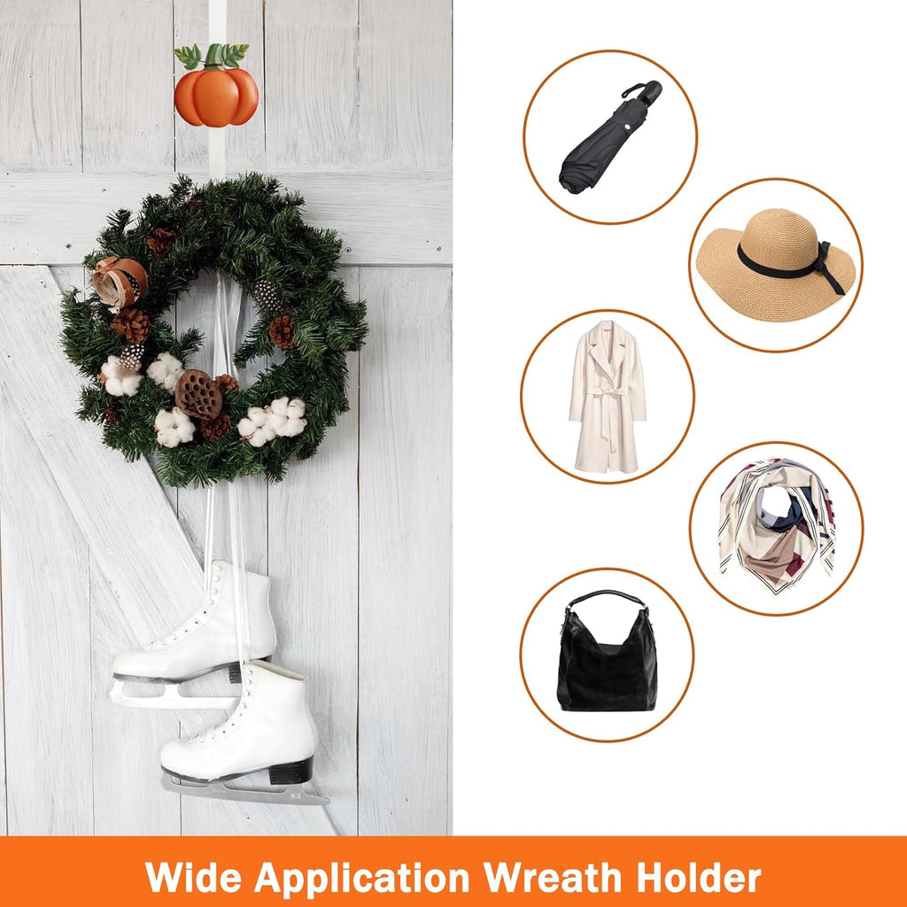 2 Pack Metal Wreath Hangers for Front Door, Pumpkin&Maple Leaves Fall Wreath Door Hanger Over The Door Single Wreath Hanger, Halloween Wreath Hanger Ornament Fall Decoration Wreath Hangers(burgundy)
