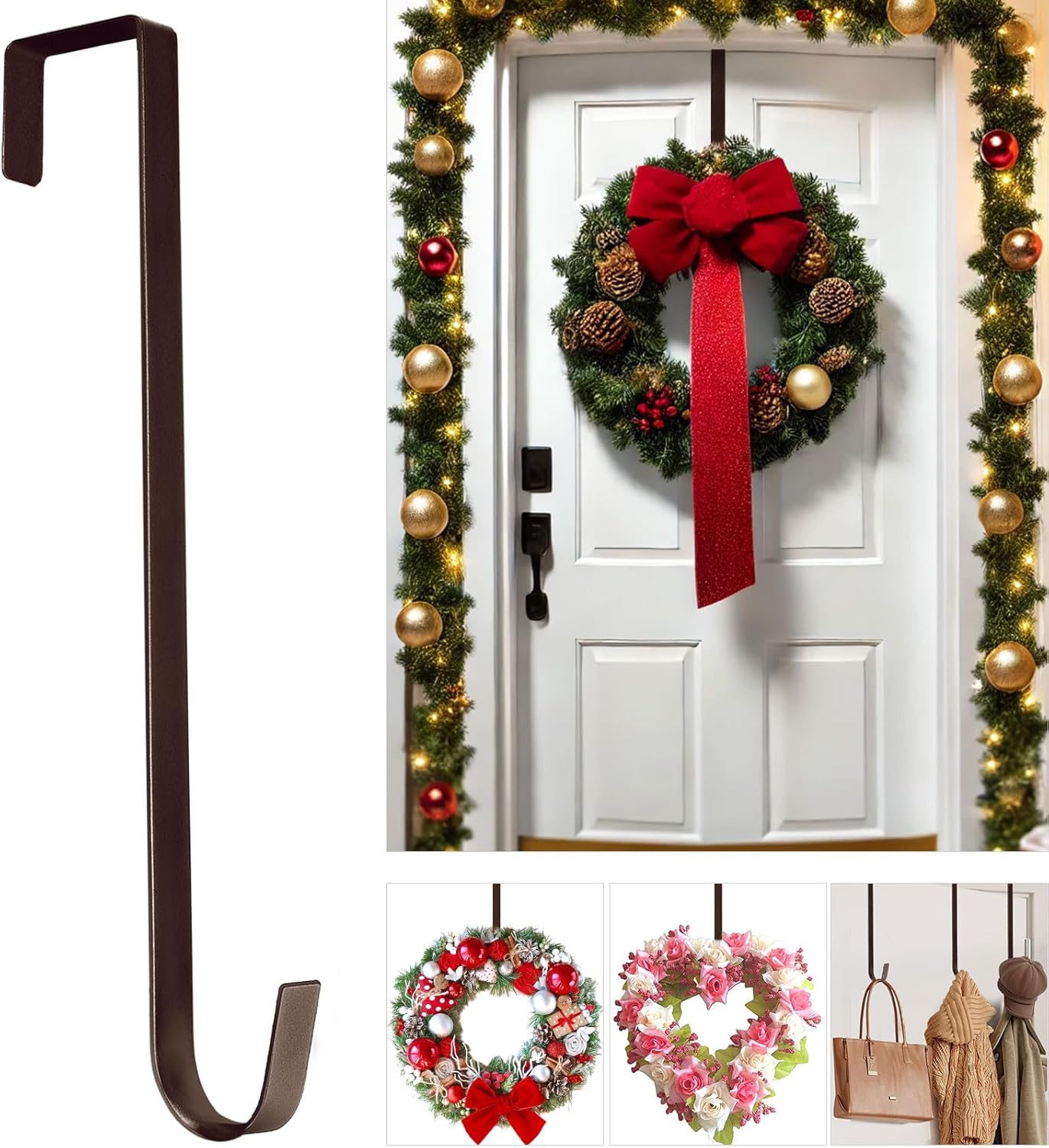 Metal 12" Over-the-Door Hooks Wreath Hanger