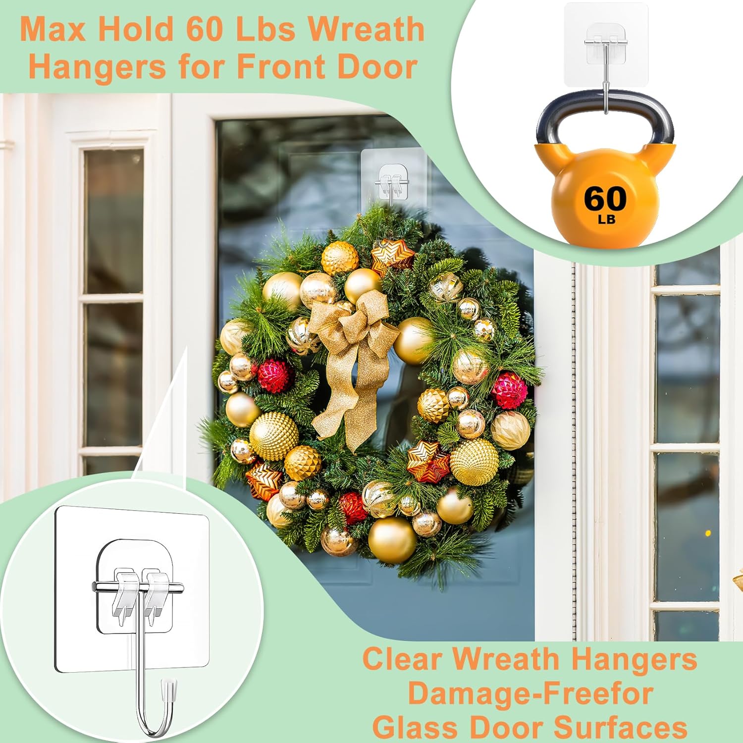 Wreath Hangers for Front Door,Large Adhesive Wall-Hooks-for-Hanging-Heavy-Duty,10 Pack Christmas Halloween Decorations Fall Wreath-Door-Hanger,Over The Door Hooks Organizer,Welcome Sign for Front Door