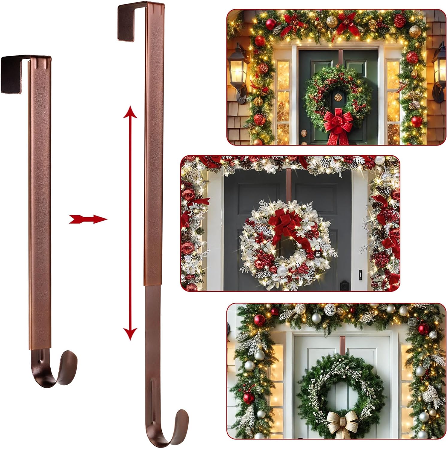 Wreath Door Hanger,Easter Decorations Wreath Hangers for Front Door, Adjustable Over the Door Hooks for Hanging Welcome Sign Length from 15 to 25 Inches,Metal Front Door Porch Apartment Decor