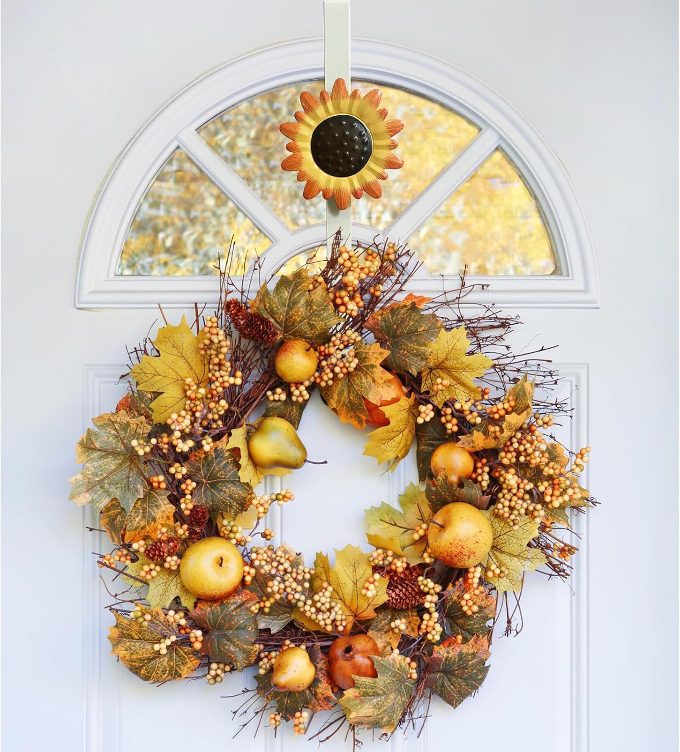 2 Pack Fall Wreath Door Hanger with Pumpkin & Witch, Fall Decoration Metal Over The Door Single Halloween Wreath Hanger Ornament Halloween Wreath Hangers for Front Door,Door Wreath Hanger