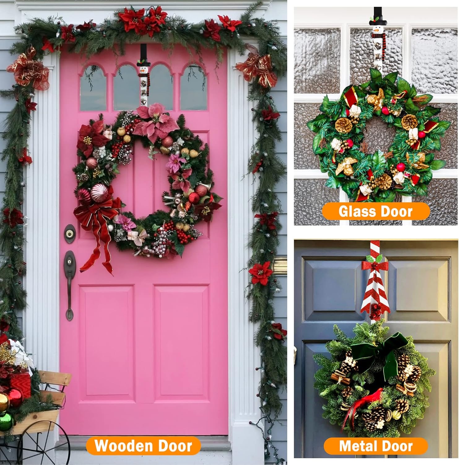 2 Pack Metal Wreath Hangers for Front Door, Pumpkin&Maple Leaves Fall Wreath Door Hanger Over The Door Single Wreath Hanger, Halloween Wreath Hanger Ornament Fall Decoration Wreath Hangers(burgundy)
