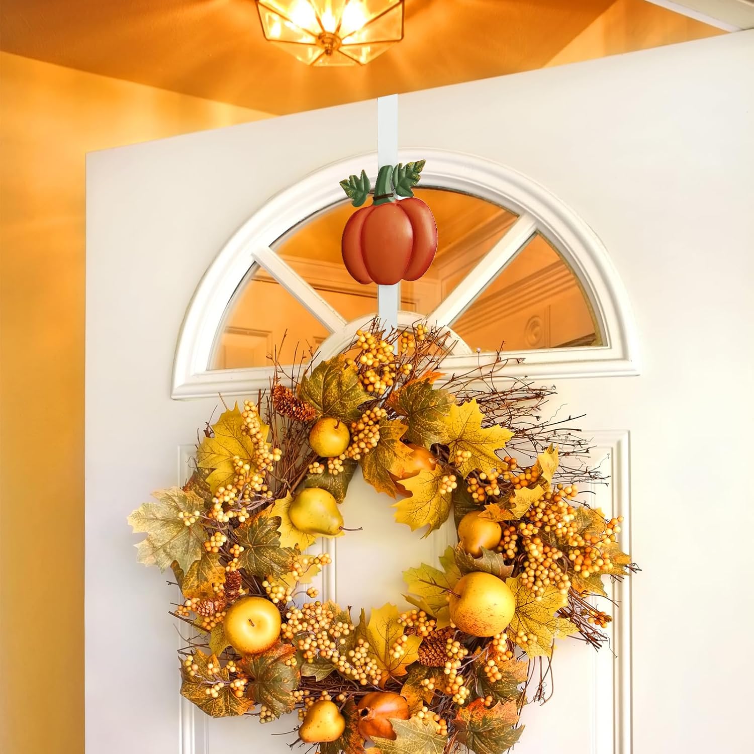 2 Pack Metal Wreath Hangers for Front Door, Pumpkin&Maple Leaves Fall Wreath Door Hanger Over The Door Single Wreath Hanger, Halloween Wreath Hanger Ornament Fall Decoration Wreath Hangers(burgundy)