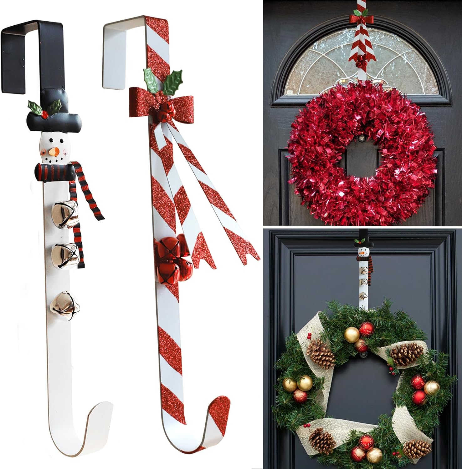 2 Pack Fall Wreath Door Hanger with Pumpkin & Witch, Fall Decoration Metal Over The Door Single Halloween Wreath Hanger Ornament Halloween Wreath Hangers for Front Door,Door Wreath Hanger