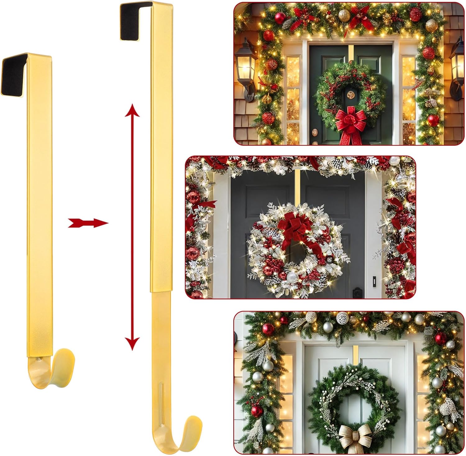 Wreath Door Hanger,Easter Decorations Wreath Hangers for Front Door, Adjustable Over the Door Hooks for Hanging Welcome Sign Length from 15 to 25 Inches,Metal Front Door Porch Apartment Decor
