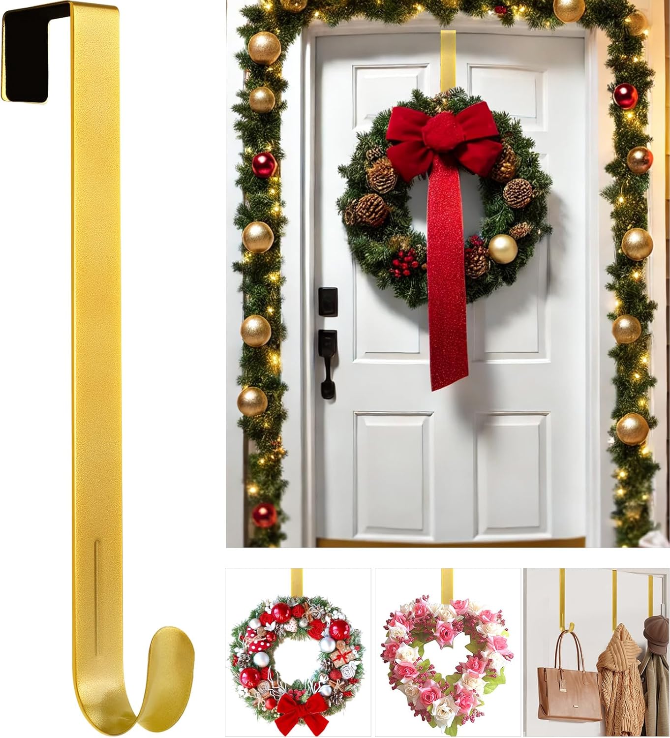Metal 12" Over-the-Door Hooks Wreath Hanger