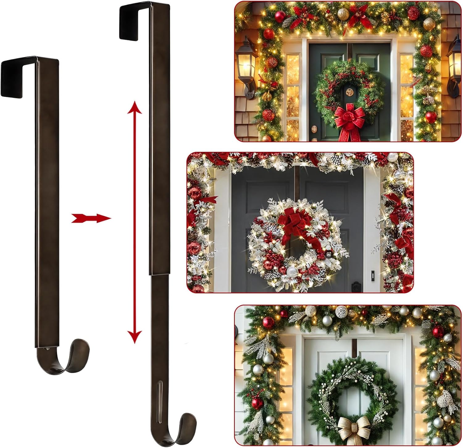 Wreath Door Hanger,Easter Decorations Wreath Hangers for Front Door, Adjustable Over the Door Hooks for Hanging Welcome Sign Length from 15 to 25 Inches,Metal Front Door Porch Apartment Decor