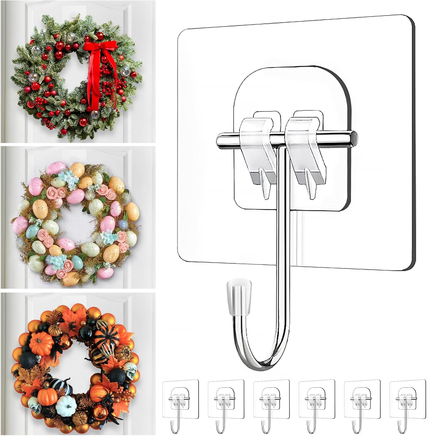 Wreath Hangers for Front Door,Large Adhesive Wall-Hooks-for-Hanging-Heavy-Duty,10 Pack Christmas Halloween Decorations Fall Wreath-Door-Hanger,Over The Door Hooks Organizer,Welcome Sign for Front Door